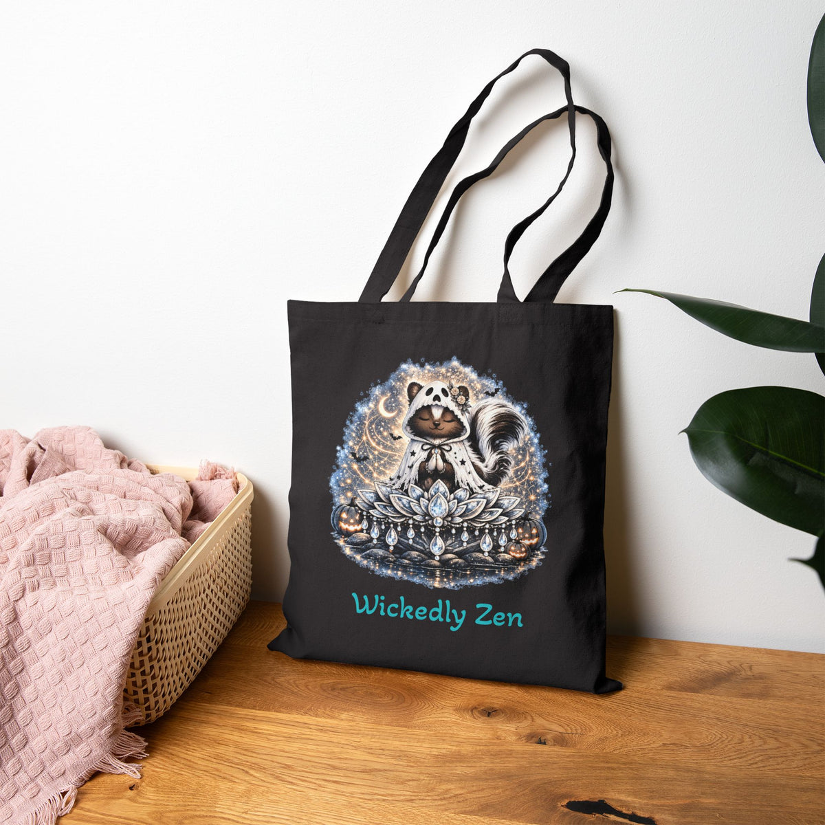 Sterling the Ghost Skunk Tote Bag – Cute Halloween Canvas Tote | Wickedly Zen