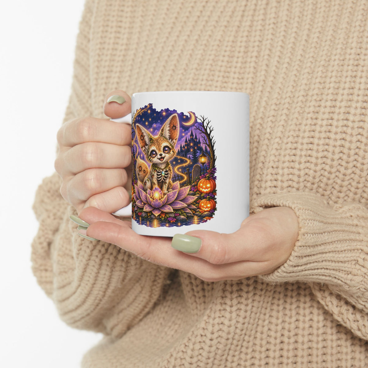Glimmer the Zombie Fennec Fox Mug – Cute Halloween Fox Coffee Mug | Wickedly Zen Ceramic Mug | Spooky Fall Gift