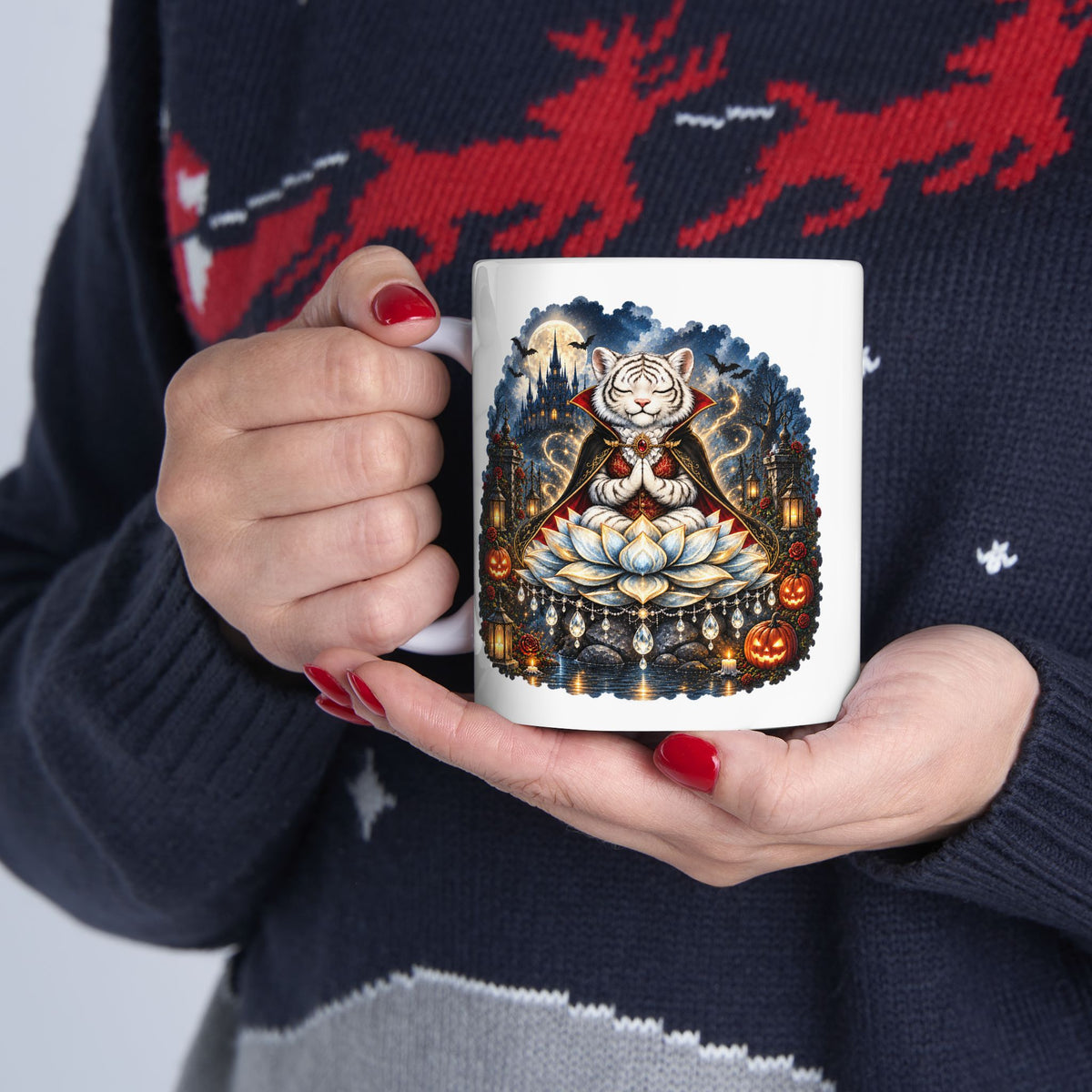 Shiro the Vampire White Tiger Mug – Cute Halloween Tiger Coffee Mug | Wickedly Zen Ceramic Mug | Spooky Vampire Gift