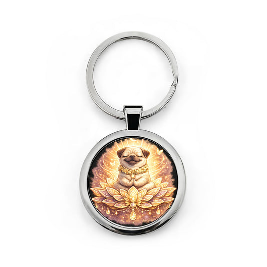 Biscuit the Joyful Pug Round Keychain