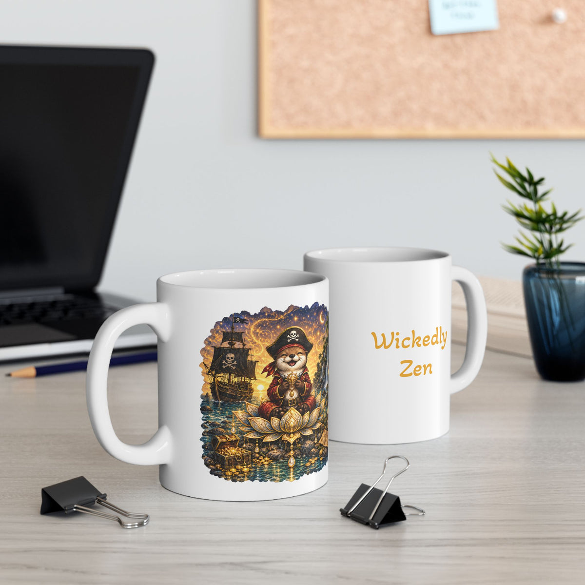 Sunny the Pirate Otter Mug – Cute Halloween Otter Coffee Mug | Wickedly Zen Ceramic Mug | Pirate Animal Gift
