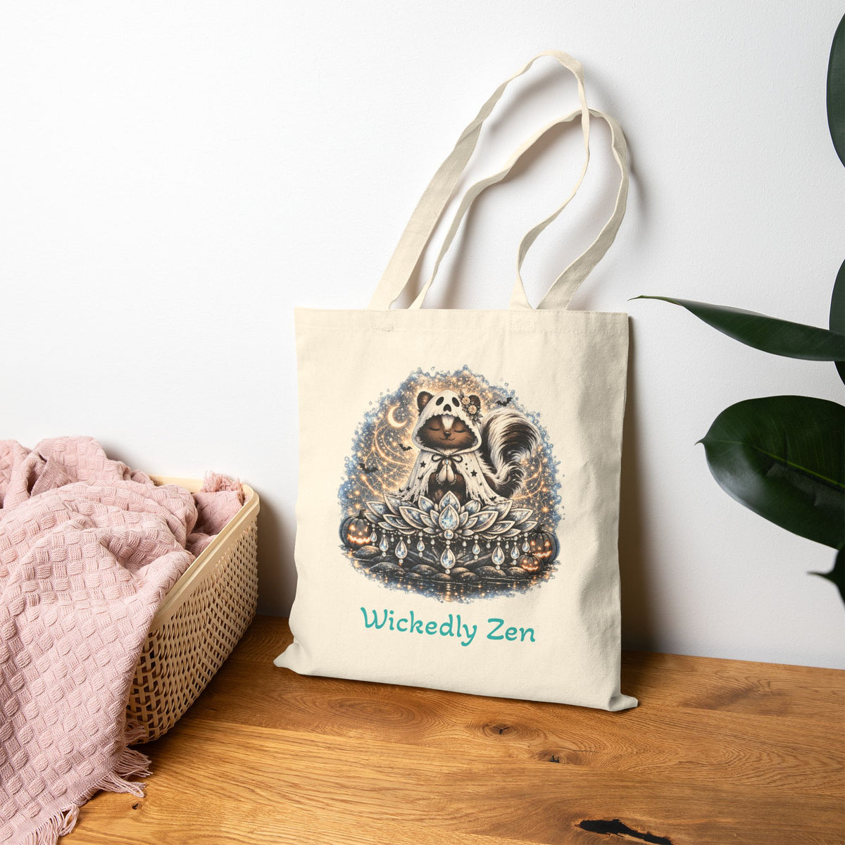 Sterling the Ghost Skunk Tote Bag – Cute Halloween Canvas Tote | Wickedly Zen
