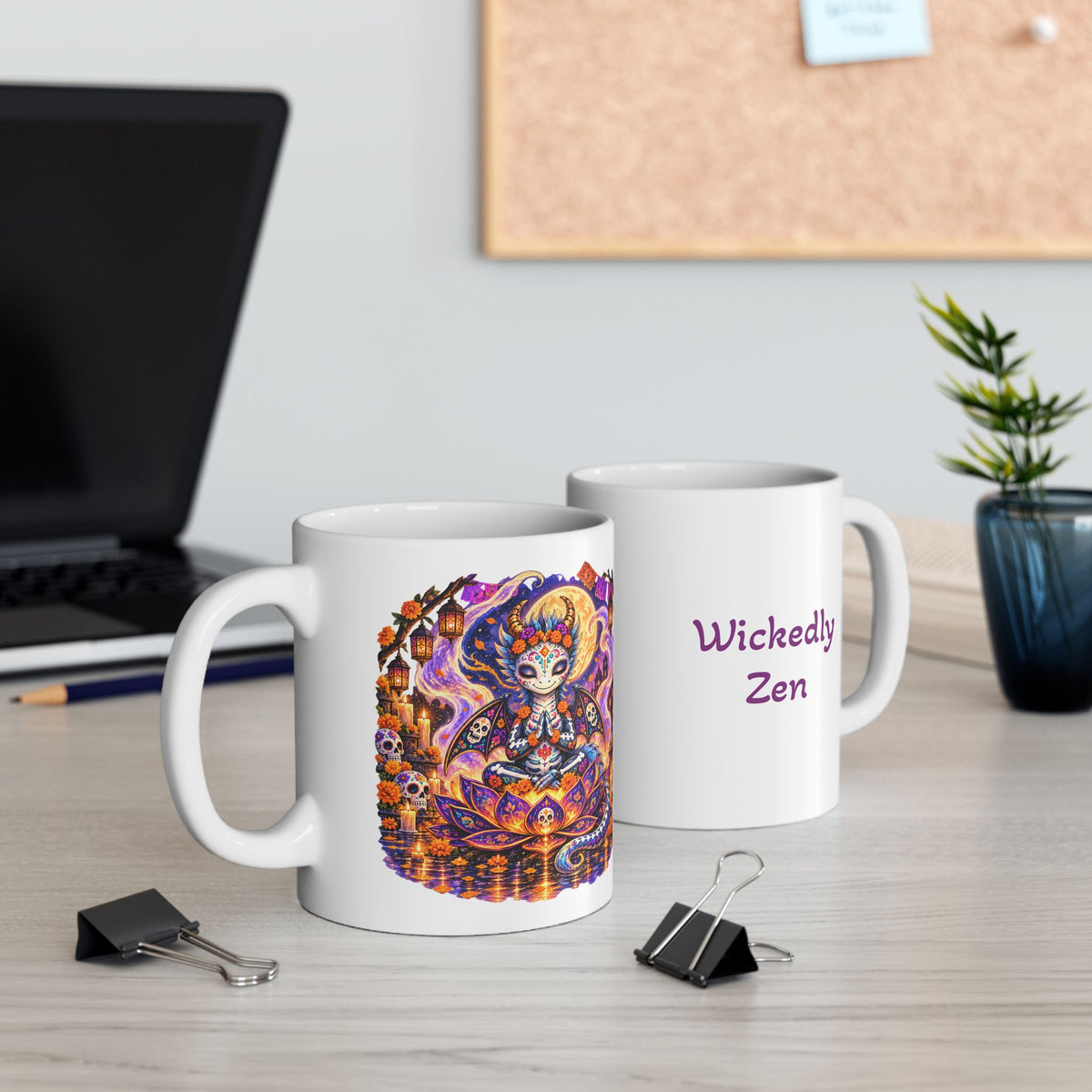 Zephyr Día de los Muertos Dragon Mug – Colorful Halloween Dragon Coffee Mug | Wickedly Zen Ceramic Mug | Fantasy Gift