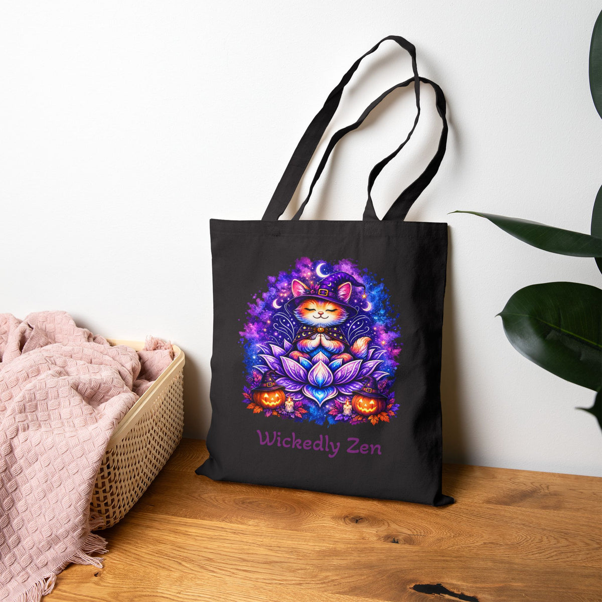 Luna the Witch Kitten Tote Bag – Cute Halloween Wickedly Zen Canvas Tote