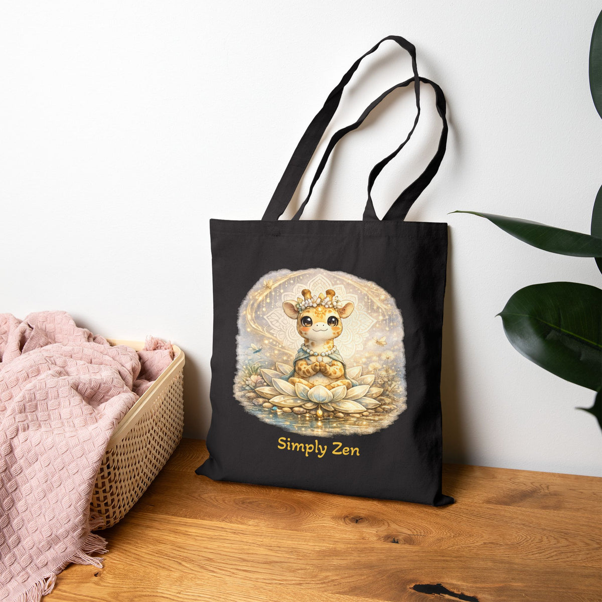 Juniper the Grateful Giraffe Tote Bag | Gratitude Lotus Canvas Bag