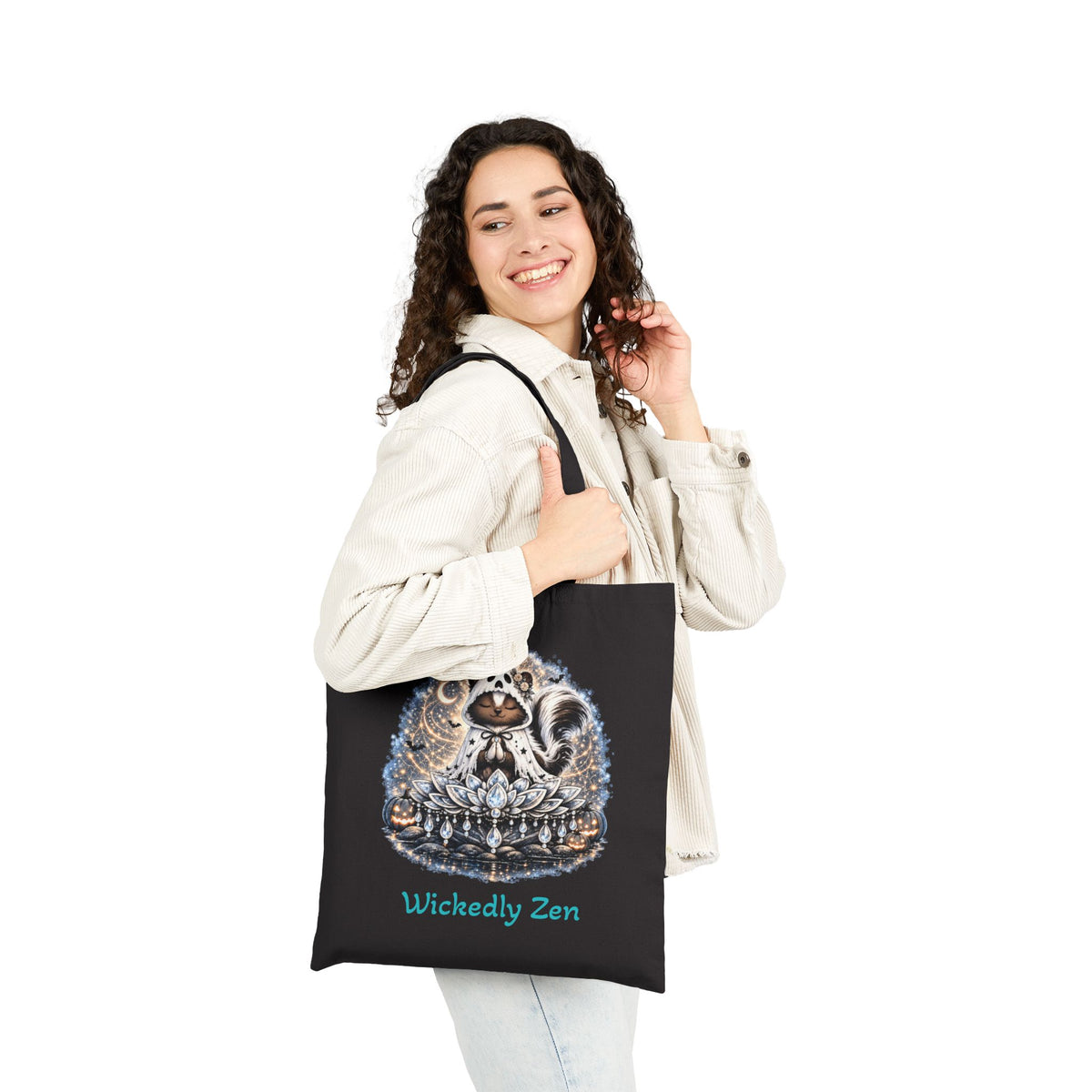 Sterling the Ghost Skunk Tote Bag – Cute Halloween Canvas Tote | Wickedly Zen