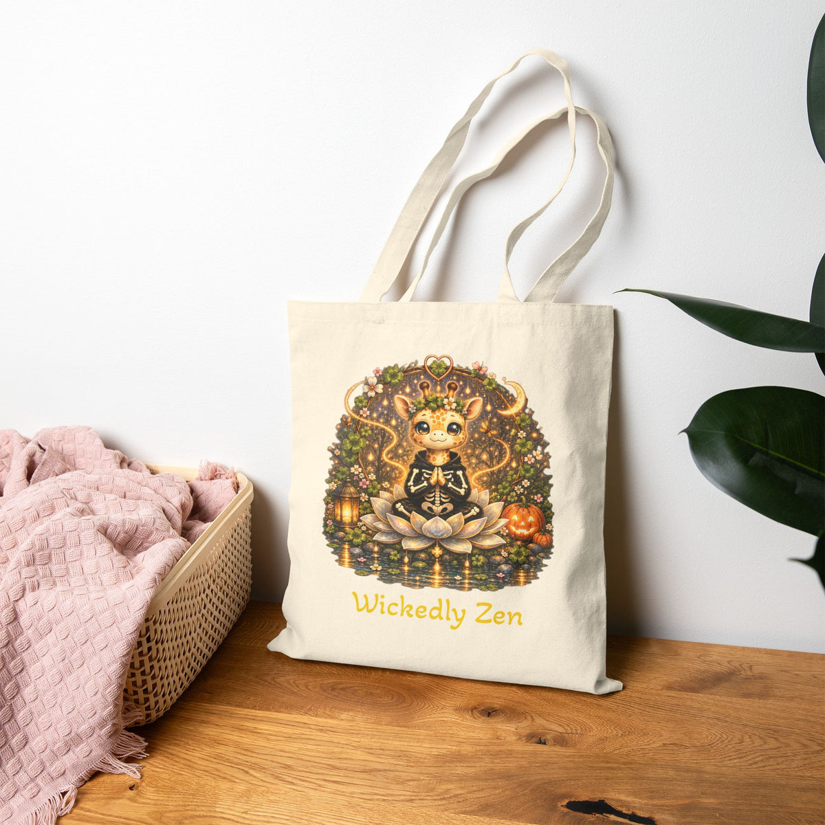 Juniper the Skeleton Giraffe Tote Bag – Cute Halloween Wickedly Zen Canvas Tote