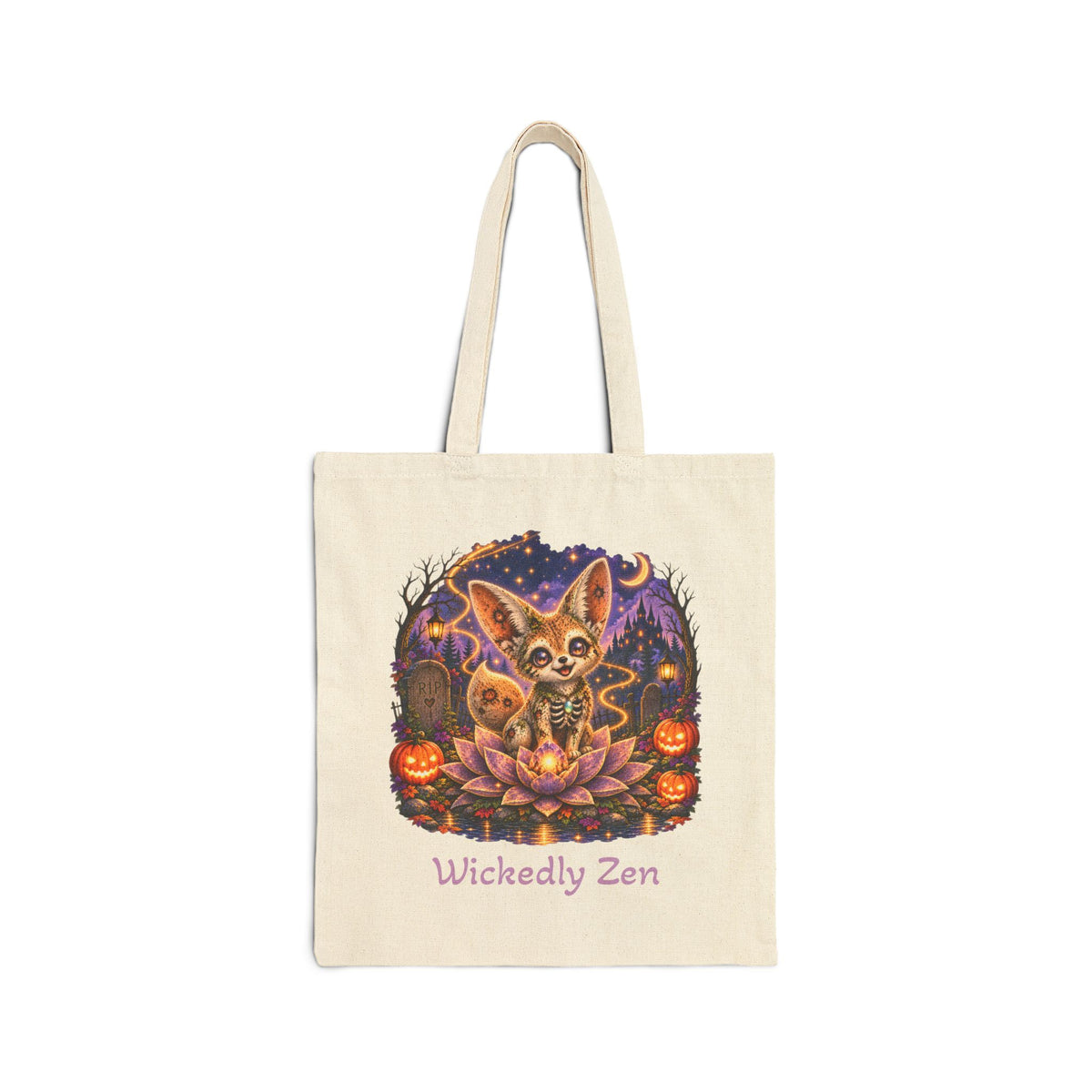 Glimmer the Zombie Fennec Fox Tote Bag – Cute Halloween Wickedly Zen Canvas Tote