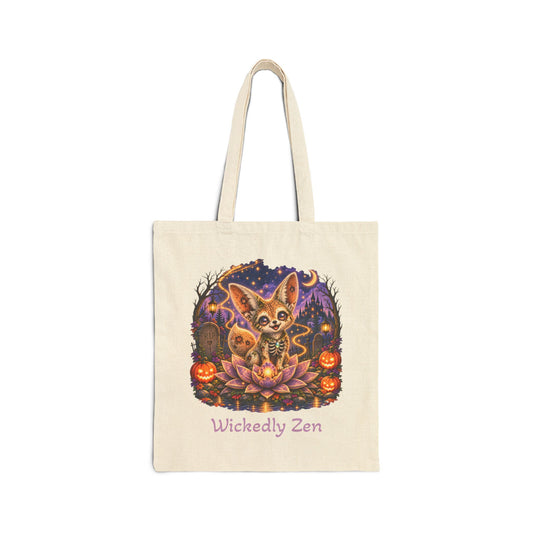 Glimmer the Zombie Fennec Fox Tote Bag – Cute Halloween Wickedly Zen Canvas Tote