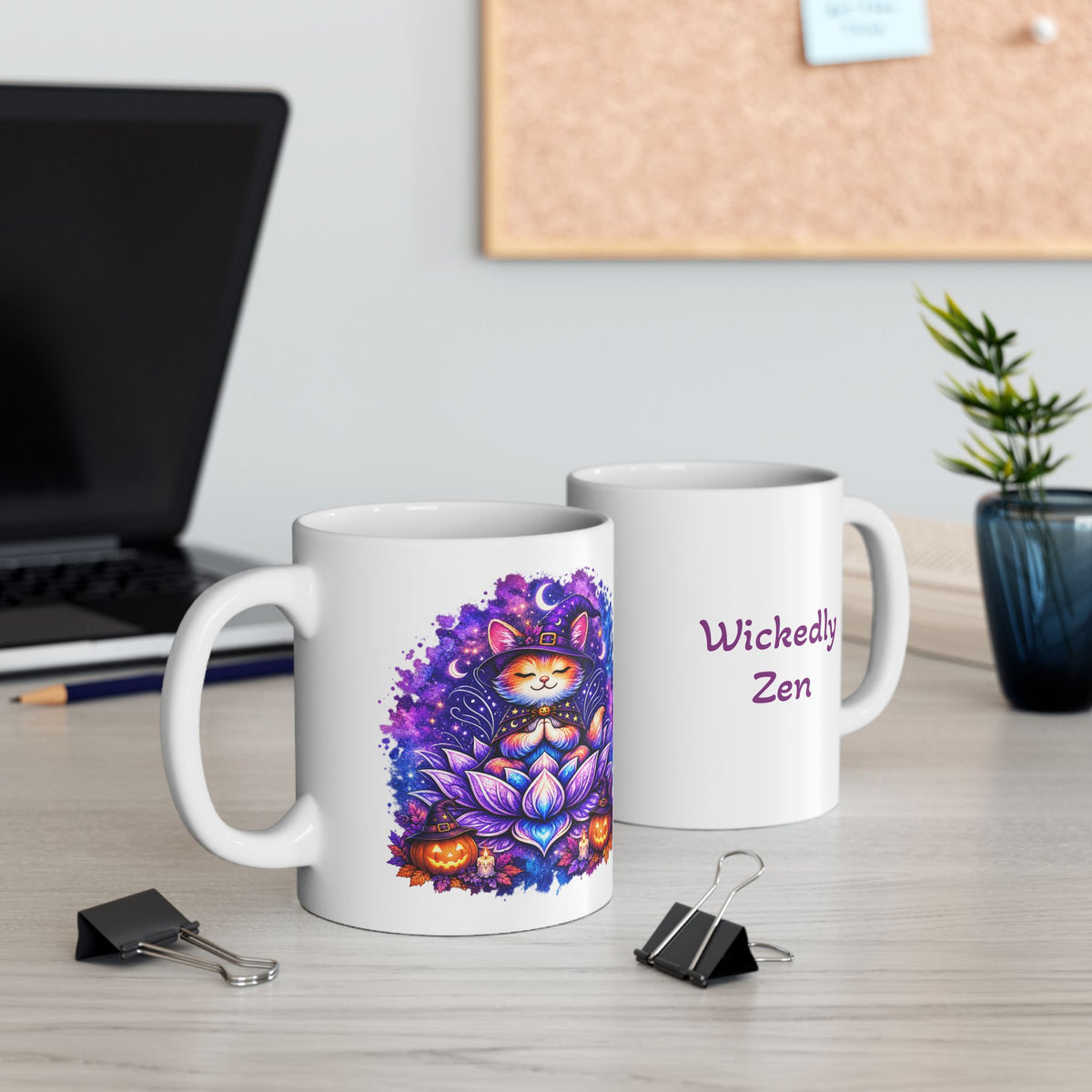 Luna the Witch Kitten Mug – Cute Halloween Cat Coffee Mug | Wickedly Zen Ceramic Mug | Witchy Cat Gift