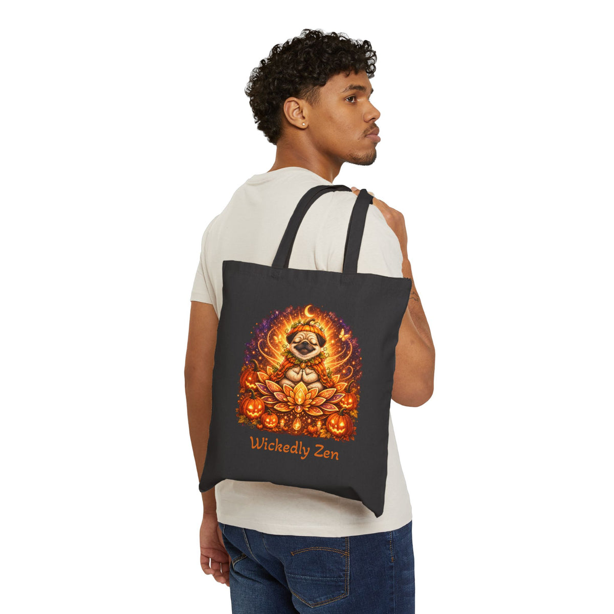 Biscuit the Pumpkin Spirit Tote Bag – Cute Halloween Pug Wickedly Zen Canvas Tote