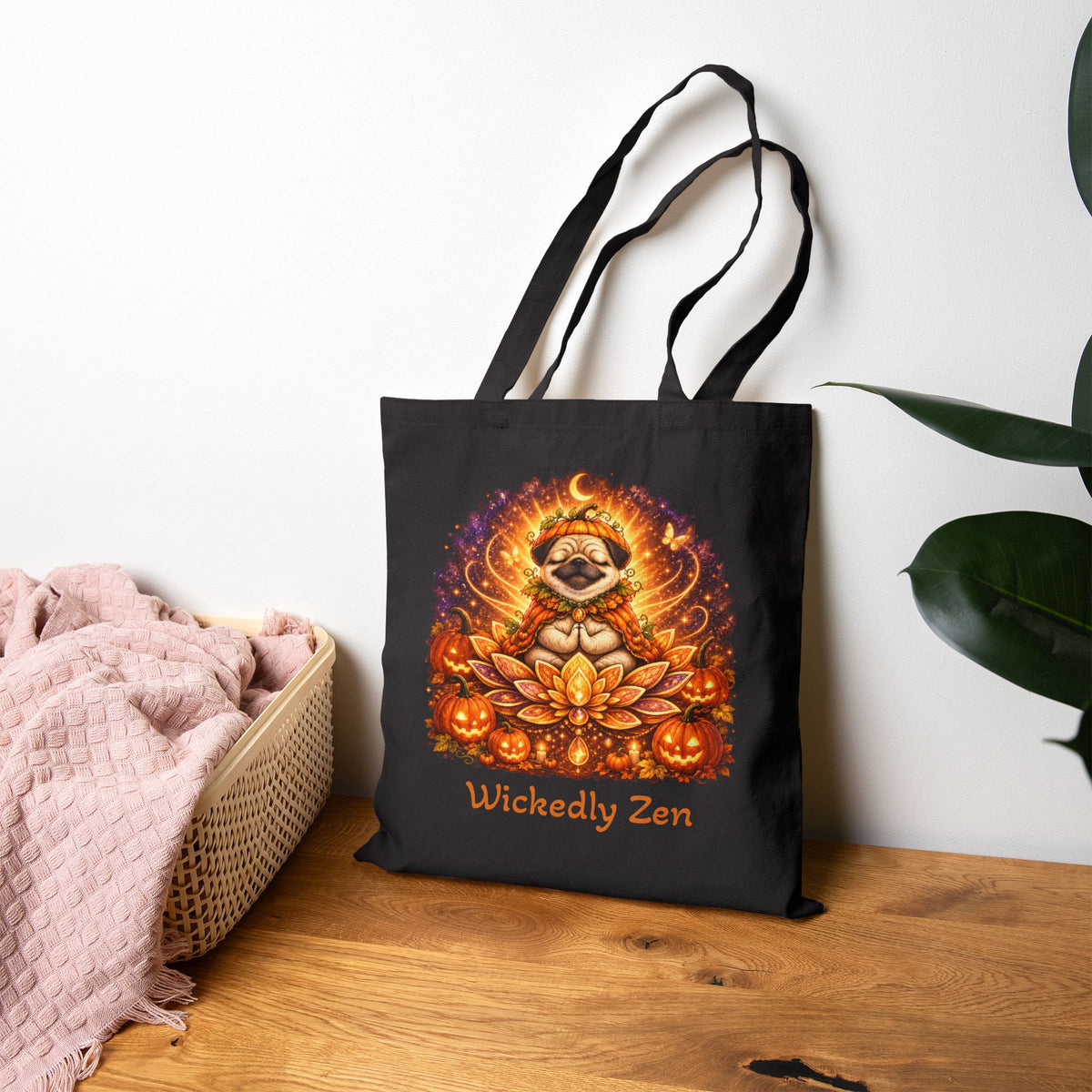 Biscuit the Pumpkin Spirit Tote Bag – Cute Halloween Pug Wickedly Zen Canvas Tote