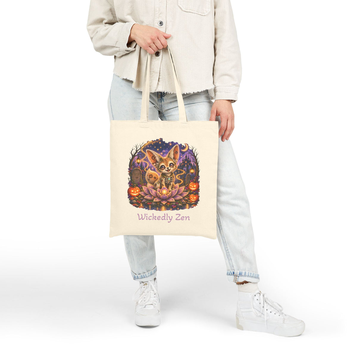 Glimmer the Zombie Fennec Fox Tote Bag – Cute Halloween Wickedly Zen Canvas Tote
