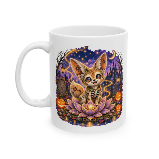 Glimmer the Zombie Fennec Fox Mug – Cute Halloween Fox Coffee Mug | Wickedly Zen Ceramic Mug | Spooky Fall Gift
