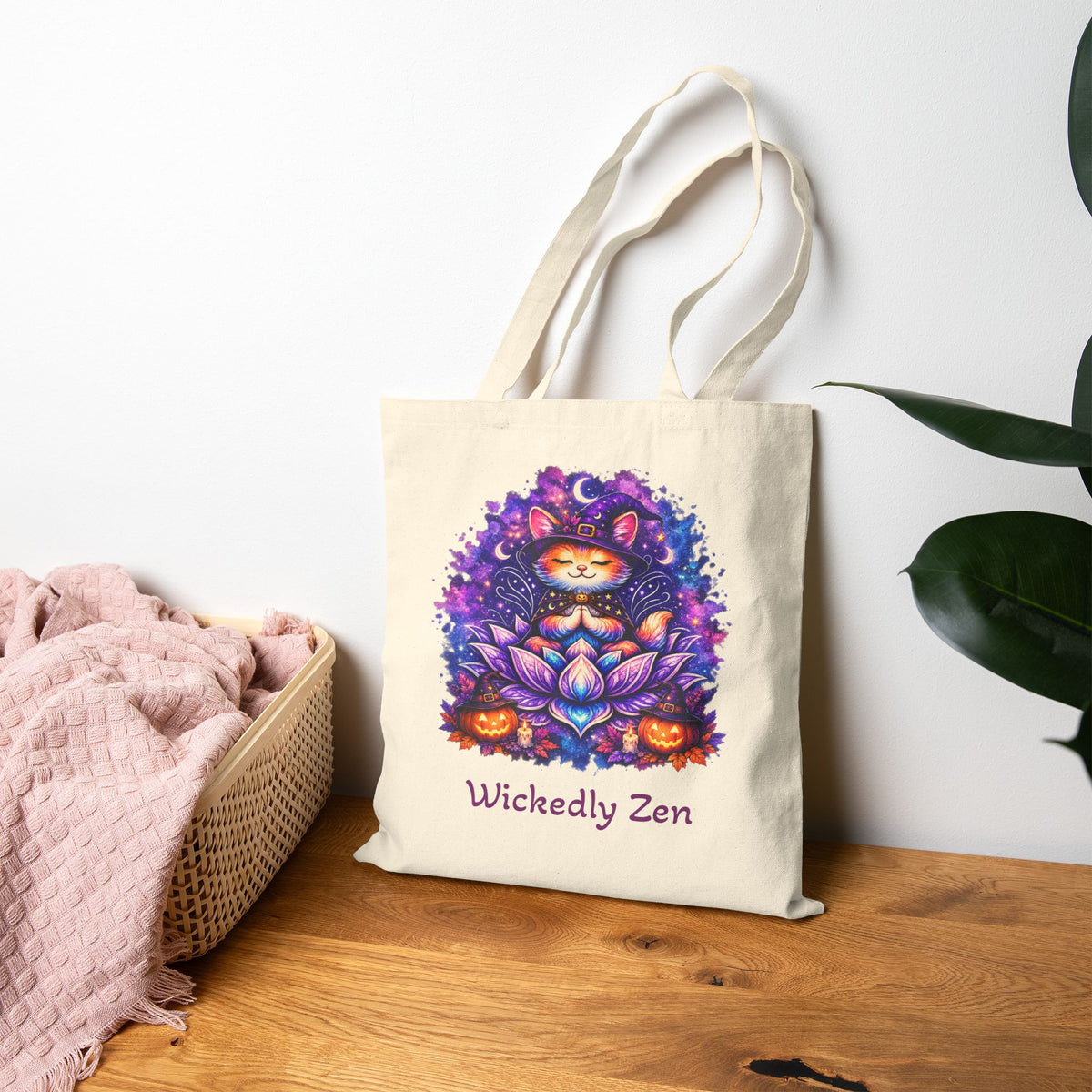 Luna the Witch Kitten Tote Bag – Cute Halloween Wickedly Zen Canvas Tote
