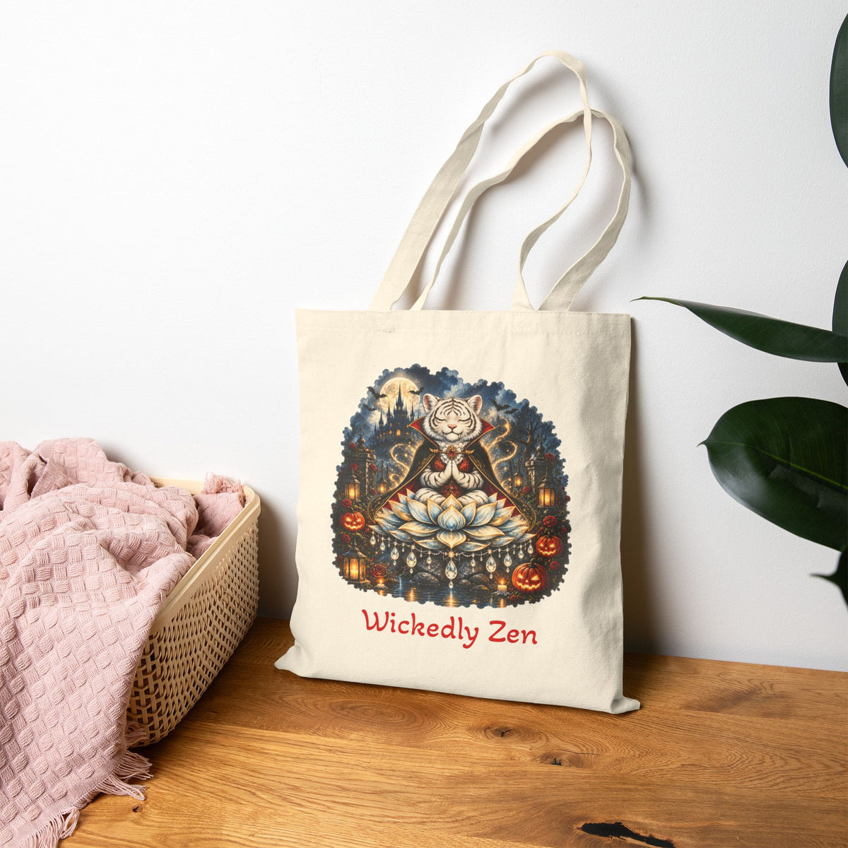 Shiro the Vampire White Tiger Tote Bag – Wickedly Zen Halloween Canvas Tote
