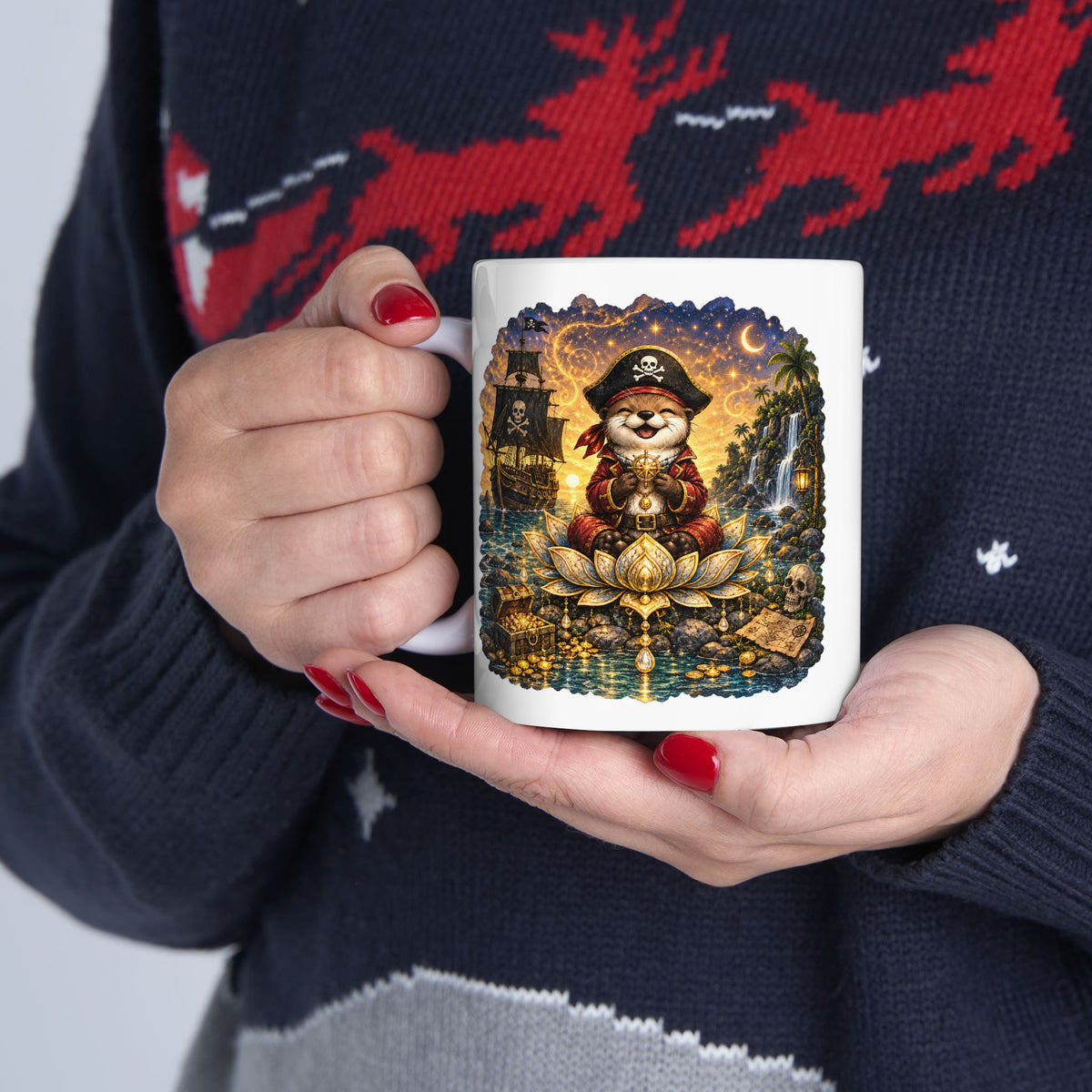 Sunny the Pirate Otter Mug – Cute Halloween Otter Coffee Mug | Wickedly Zen Ceramic Mug | Pirate Animal Gift