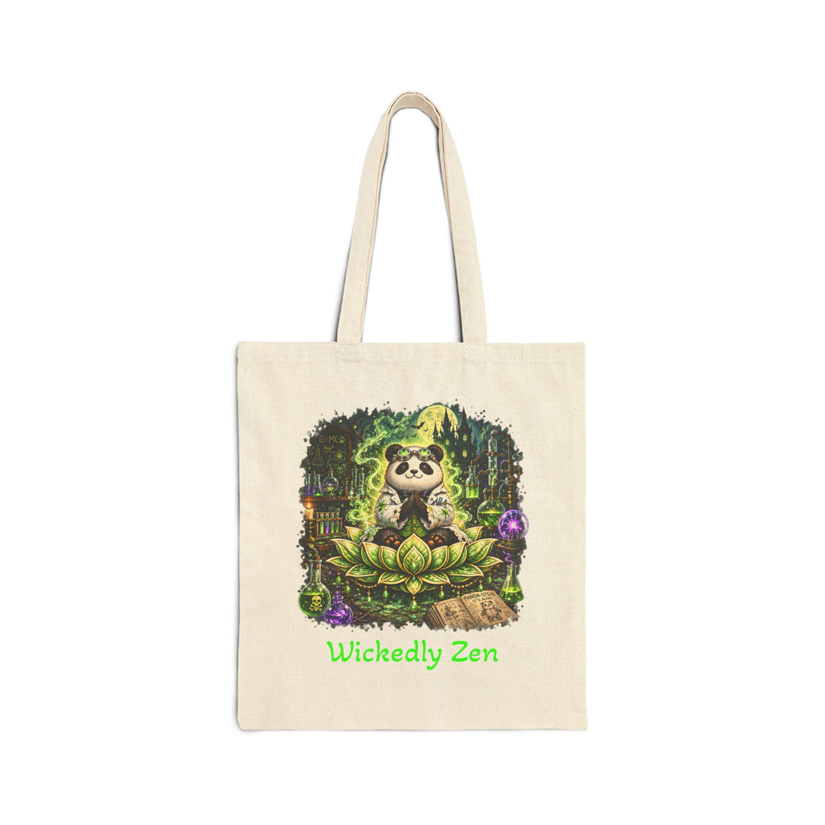 Bamboo the Mad Scientist Tote Bag – Cute Halloween Panda Wickedly Zen Canvas Tote