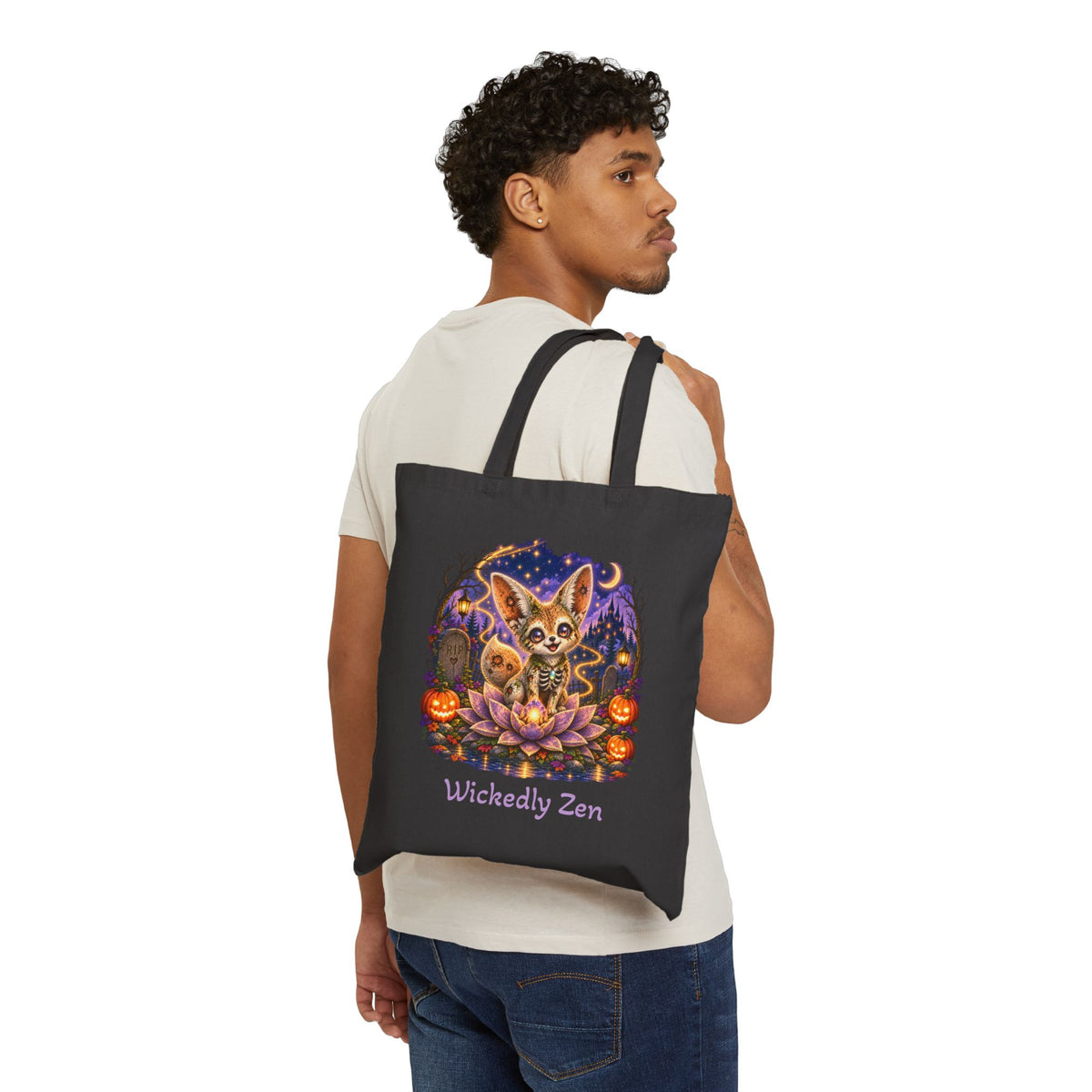 Glimmer the Zombie Fennec Fox Tote Bag – Cute Halloween Wickedly Zen Canvas Tote