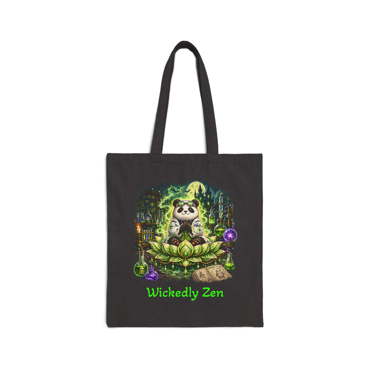 Bamboo the Mad Scientist Tote Bag – Cute Halloween Panda Wickedly Zen Canvas Tote