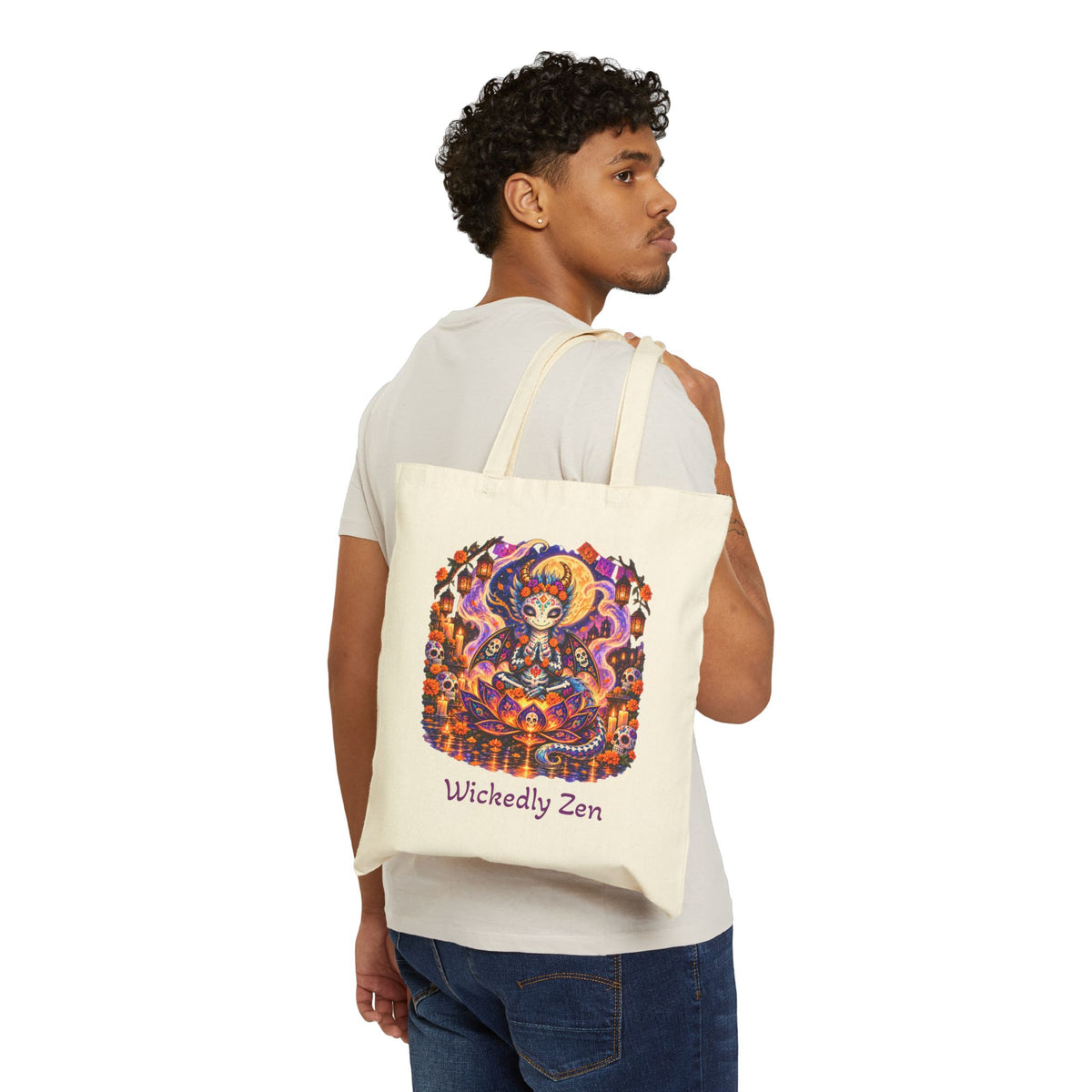 Zephyr the Día de los Muertos Dragon Tote Bag – Colorful Halloween Canvas Tote | Wickedly Zen
