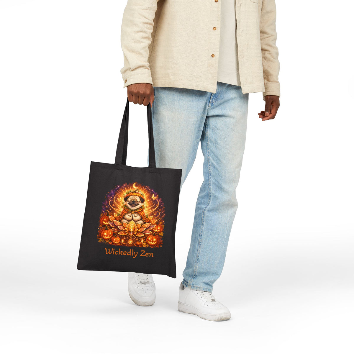 Biscuit the Pumpkin Spirit Tote Bag – Cute Halloween Pug Wickedly Zen Canvas Tote
