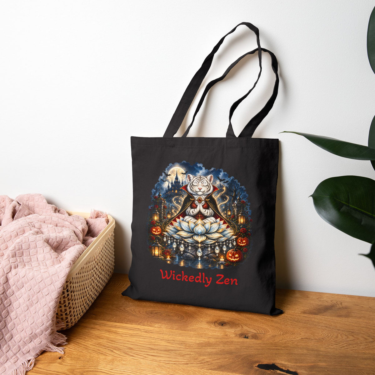 Shiro the Vampire White Tiger Tote Bag – Wickedly Zen Halloween Canvas Tote
