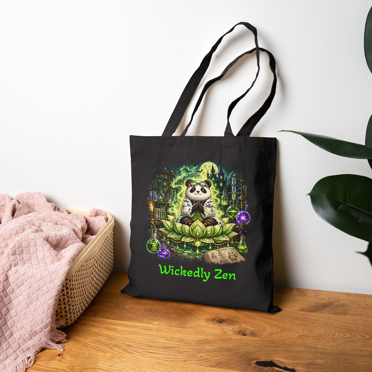 Bamboo the Mad Scientist Tote Bag – Cute Halloween Panda Wickedly Zen Canvas Tote