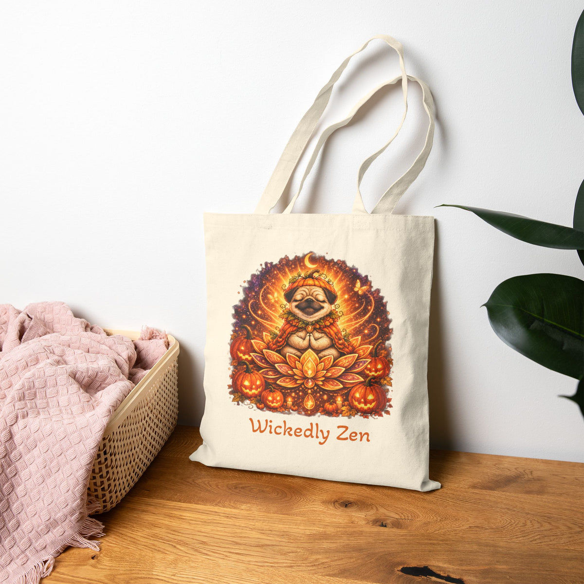 Biscuit the Pumpkin Spirit Tote Bag – Cute Halloween Pug Wickedly Zen Canvas Tote