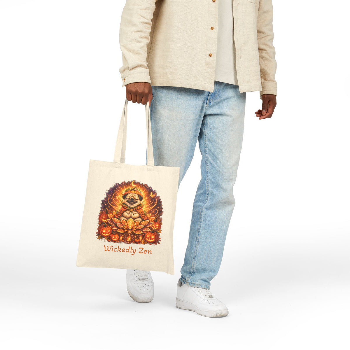 Biscuit the Pumpkin Spirit Tote Bag – Cute Halloween Pug Wickedly Zen Canvas Tote