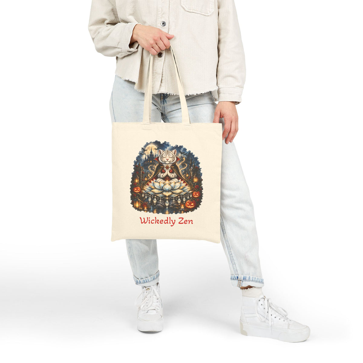 Shiro the Vampire White Tiger Tote Bag – Wickedly Zen Halloween Canvas Tote