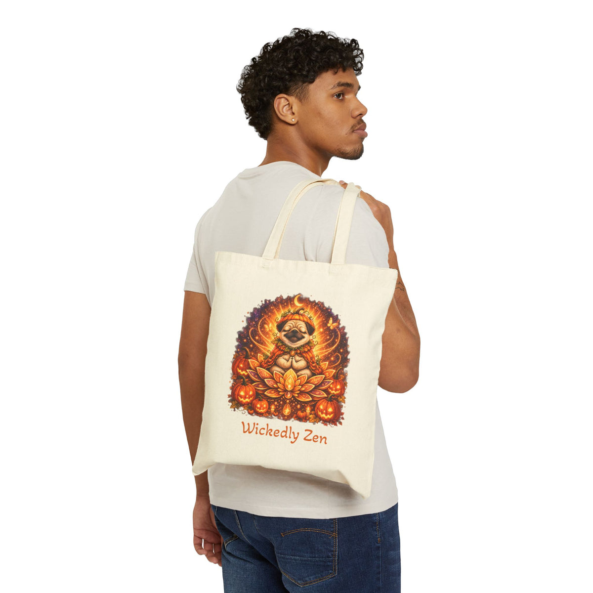 Biscuit the Pumpkin Spirit Tote Bag – Cute Halloween Pug Wickedly Zen Canvas Tote