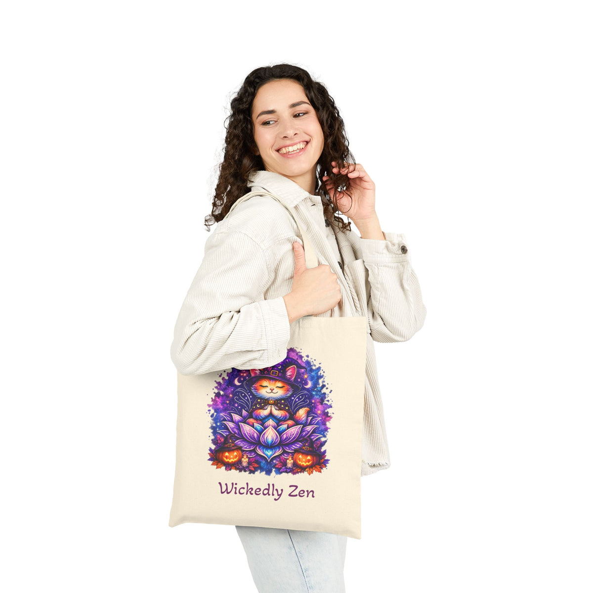 Luna the Witch Kitten Tote Bag – Cute Halloween Wickedly Zen Canvas Tote
