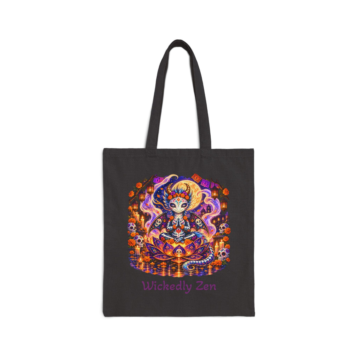 Zephyr the Día de los Muertos Dragon Tote Bag – Colorful Halloween Canvas Tote | Wickedly Zen