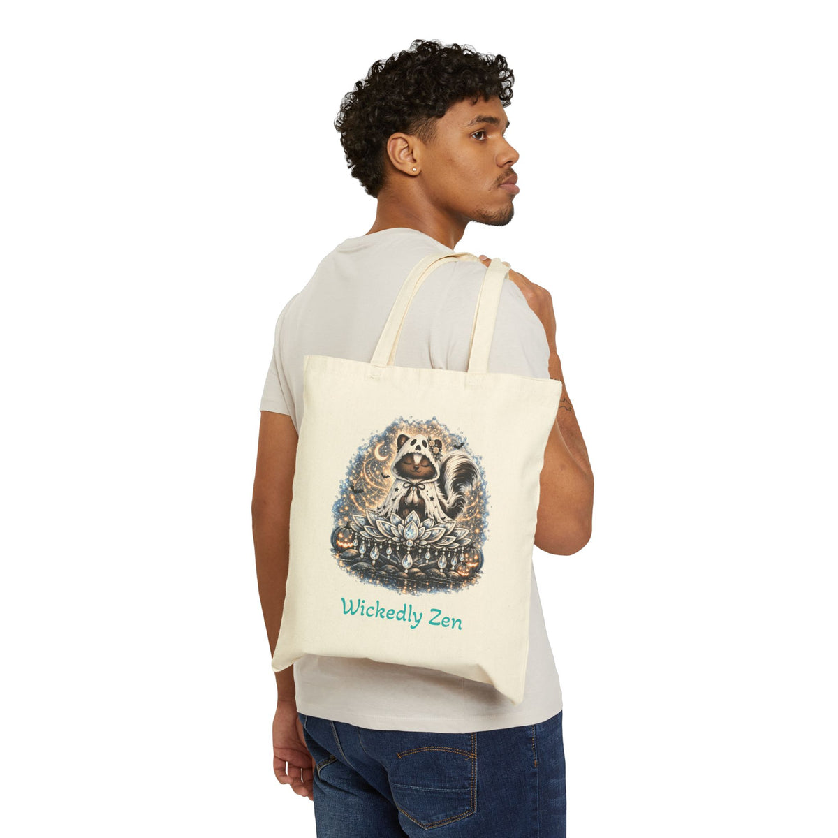 Sterling the Ghost Skunk Tote Bag – Cute Halloween Canvas Tote | Wickedly Zen