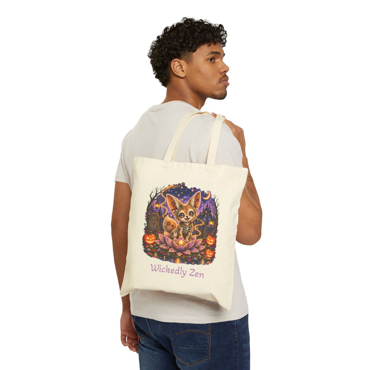 Glimmer the Zombie Fennec Fox Tote Bag – Cute Halloween Wickedly Zen Canvas Tote