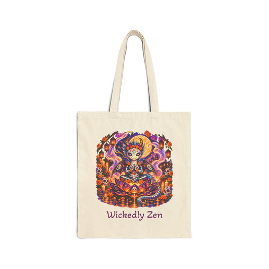 Zephyr the Día de los Muertos Dragon Tote Bag – Colorful Halloween Canvas Tote | Wickedly Zen