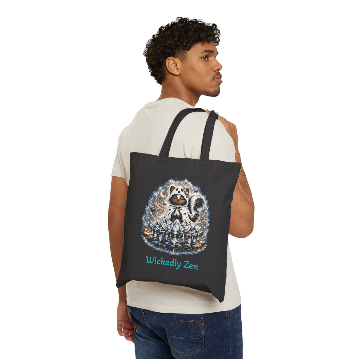 Sterling the Ghost Skunk Tote Bag – Cute Halloween Canvas Tote | Wickedly Zen