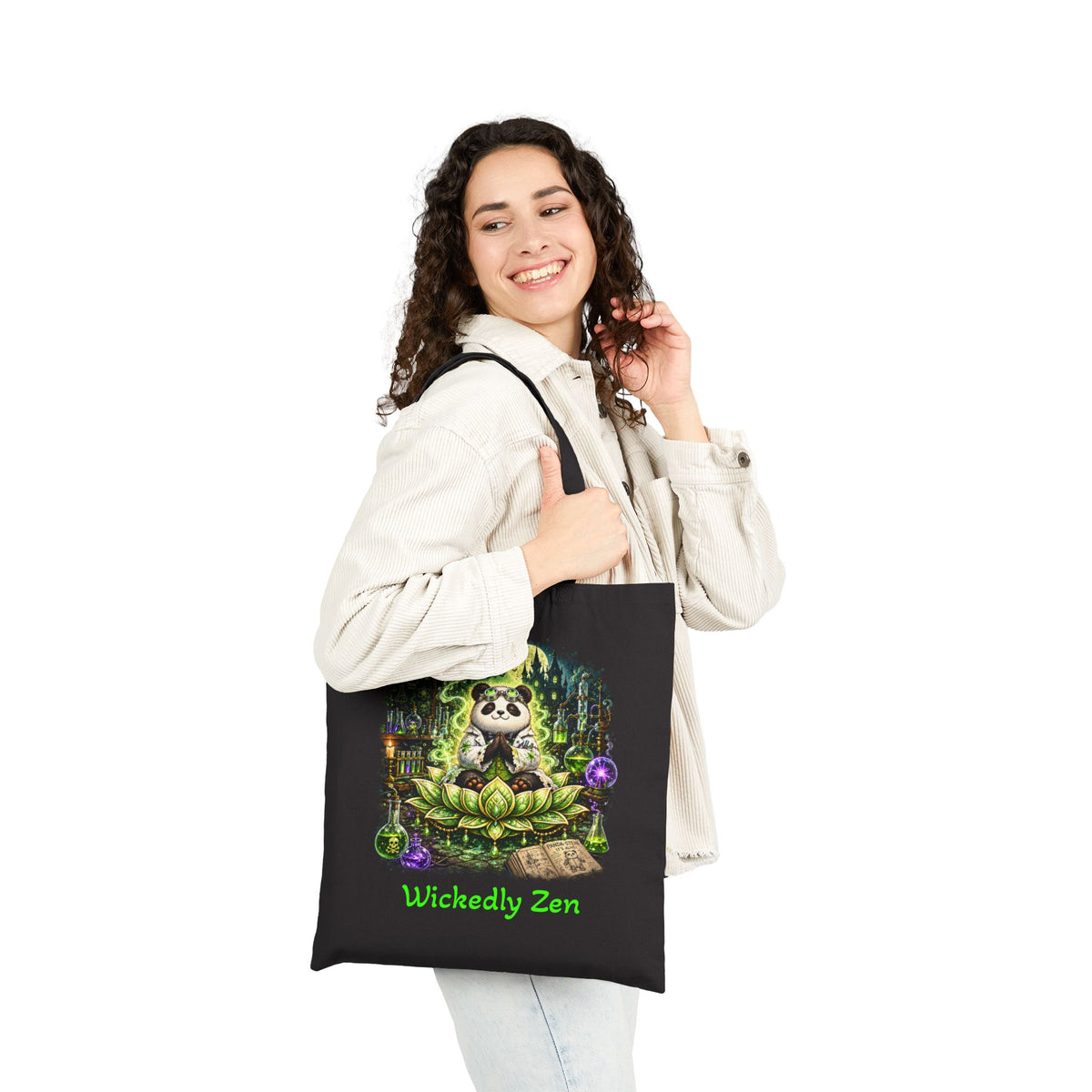 Bamboo the Mad Scientist Tote Bag – Cute Halloween Panda Wickedly Zen Canvas Tote