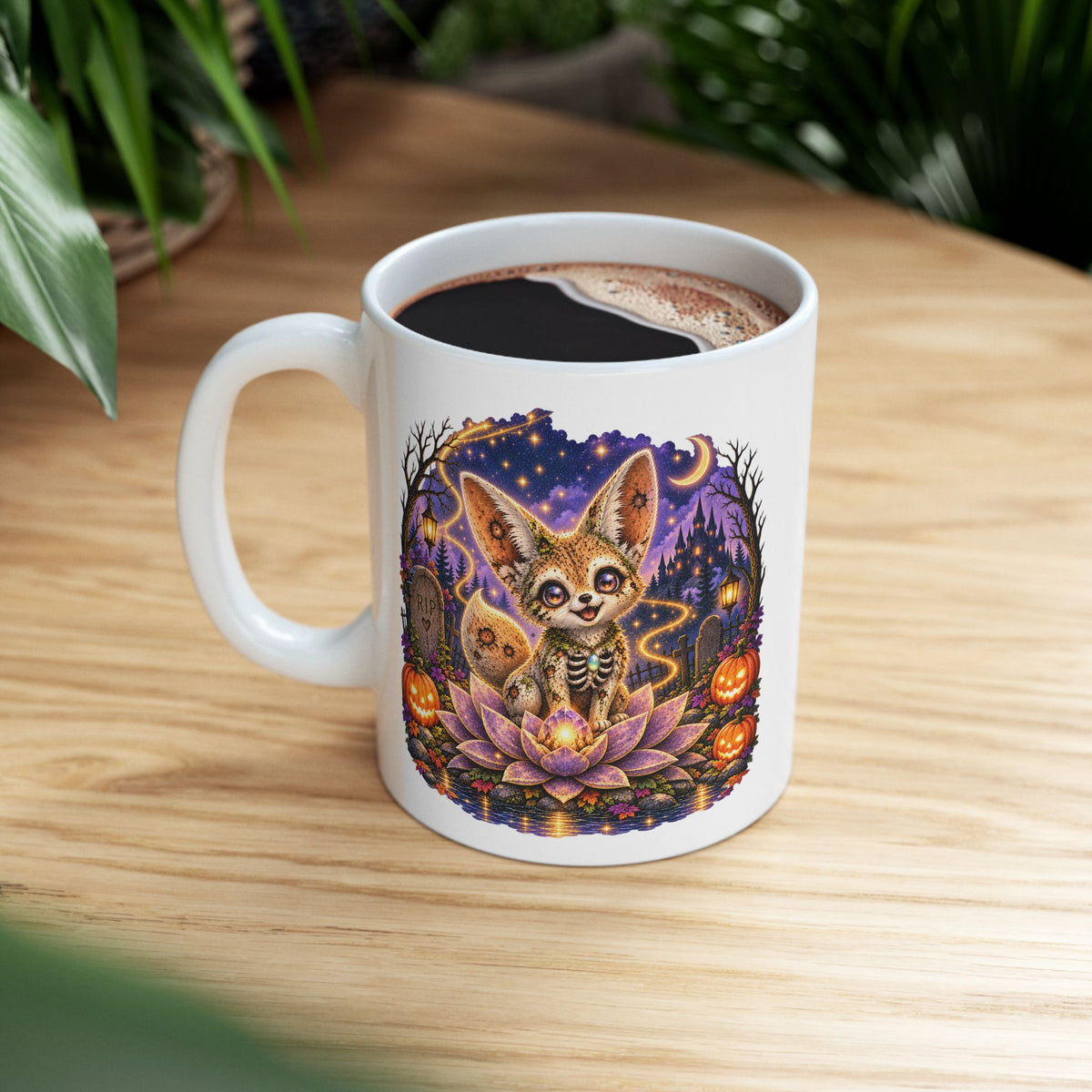 Glimmer the Zombie Fennec Fox Mug – Cute Halloween Fox Coffee Mug | Wickedly Zen Ceramic Mug | Spooky Fall Gift