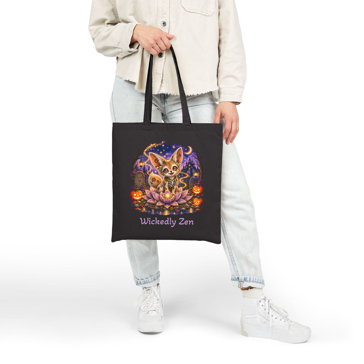 Glimmer the Zombie Fennec Fox Tote Bag – Cute Halloween Wickedly Zen Canvas Tote