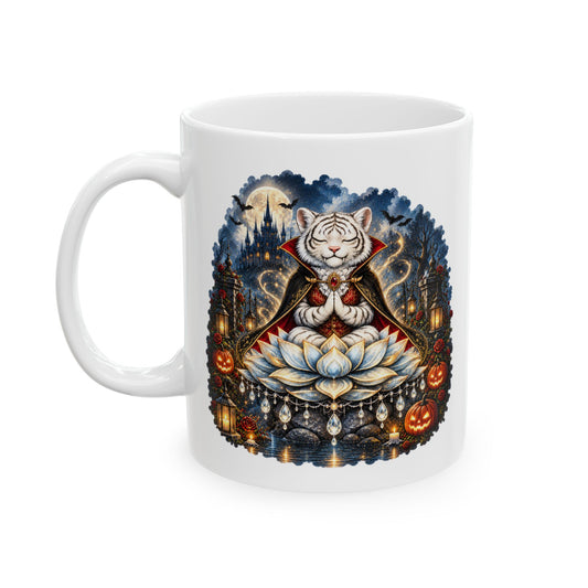 Shiro the Vampire White Tiger Mug – Cute Halloween Tiger Coffee Mug | Wickedly Zen Ceramic Mug | Spooky Vampire Gift
