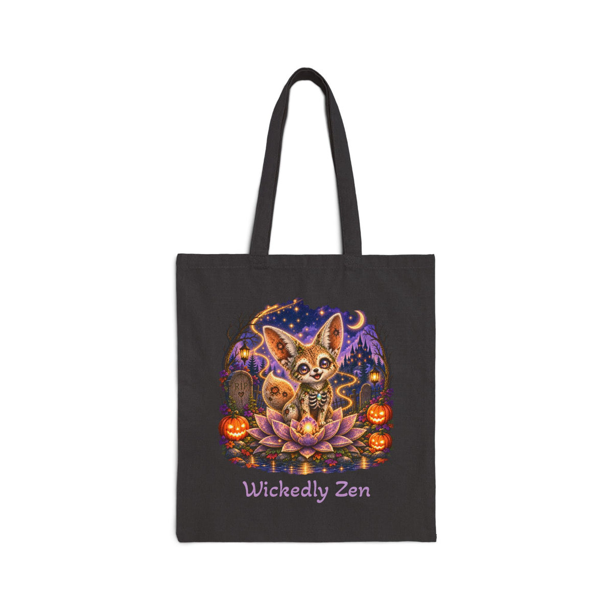Glimmer the Zombie Fennec Fox Tote Bag – Cute Halloween Wickedly Zen Canvas Tote