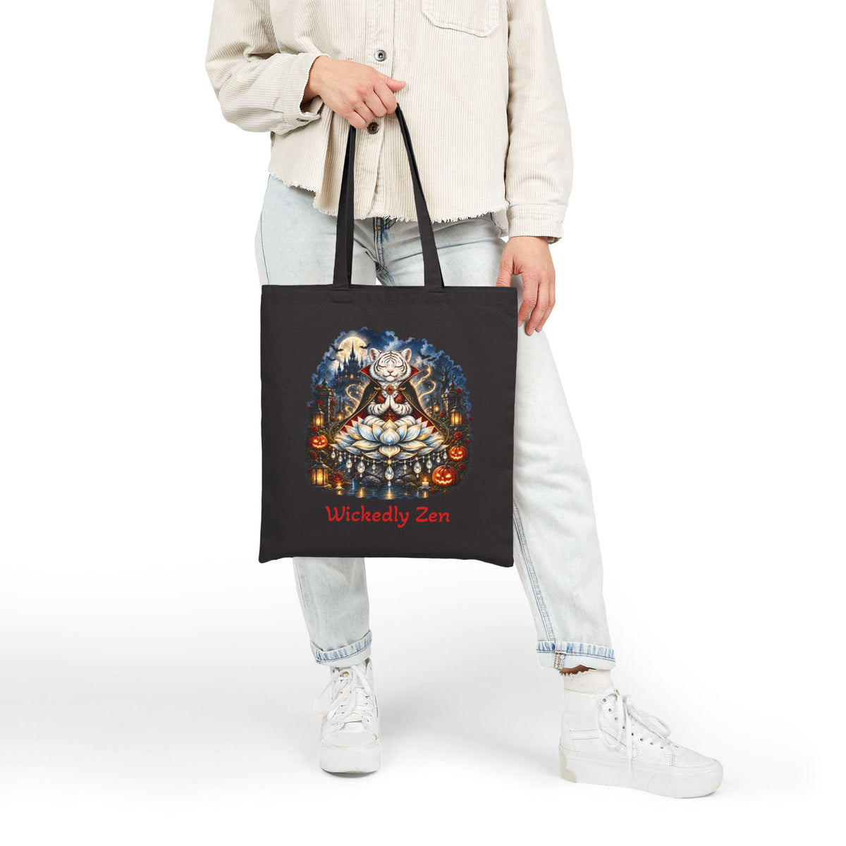 Shiro the Vampire White Tiger Tote Bag – Wickedly Zen Halloween Canvas Tote