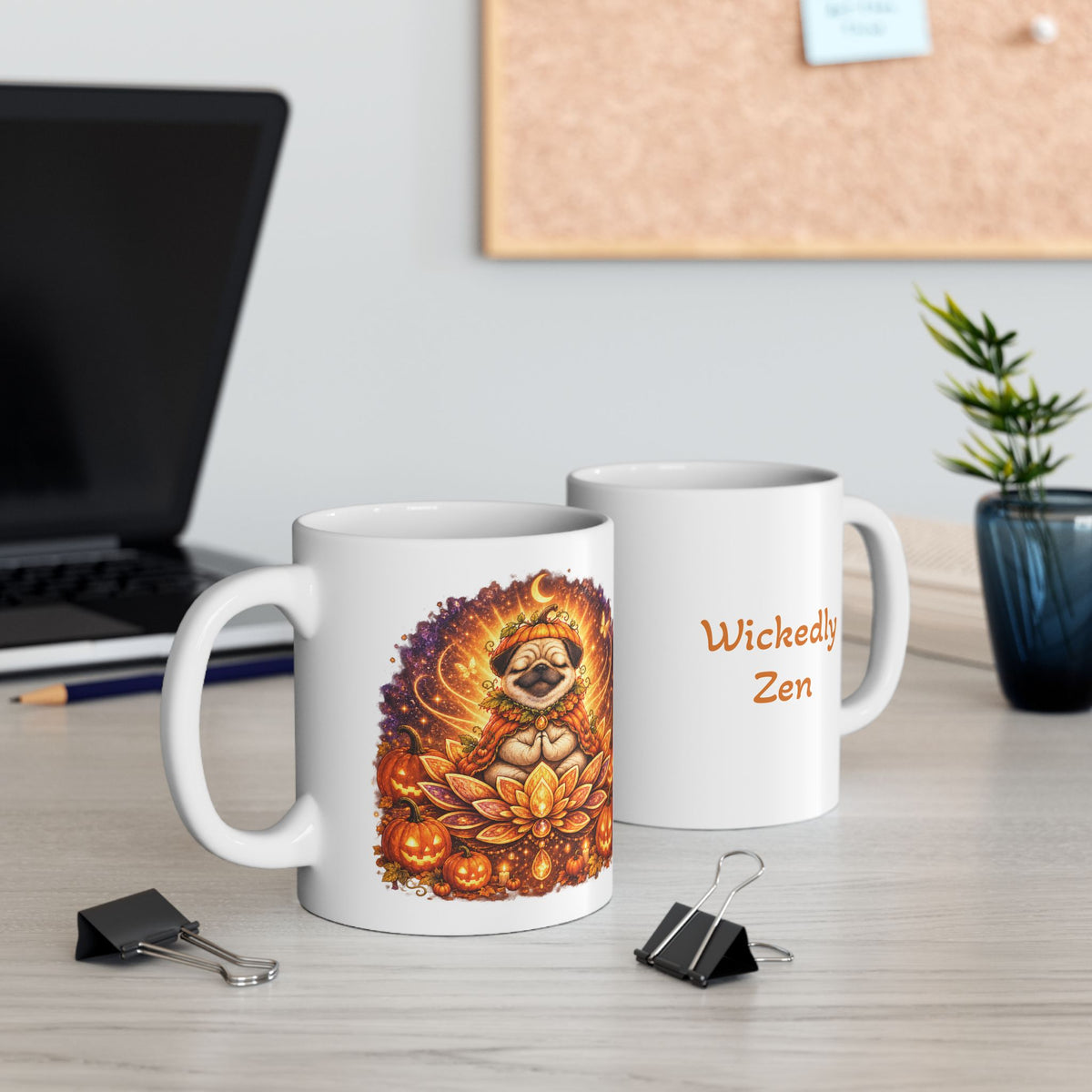 Biscuit the Pumpkin Spirit Pug Halloween Mug – Wickedly Zen Cute Fall Ceramic Coffee Mug