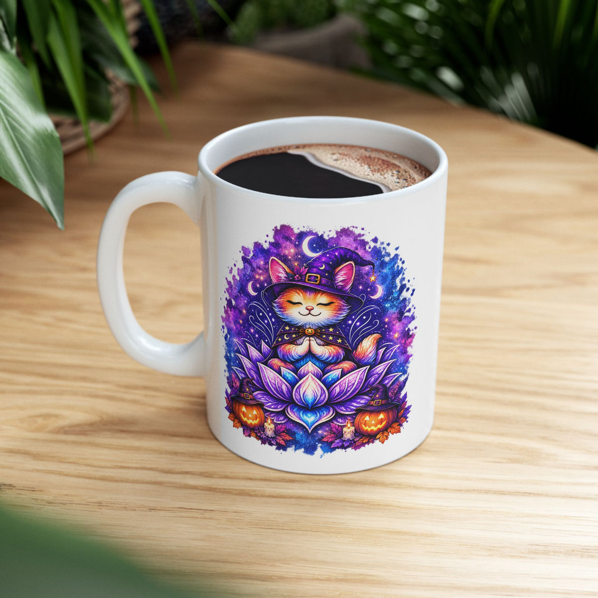 Luna the Witch Kitten Mug – Cute Halloween Cat Coffee Mug | Wickedly Zen Ceramic Mug | Witchy Cat Gift