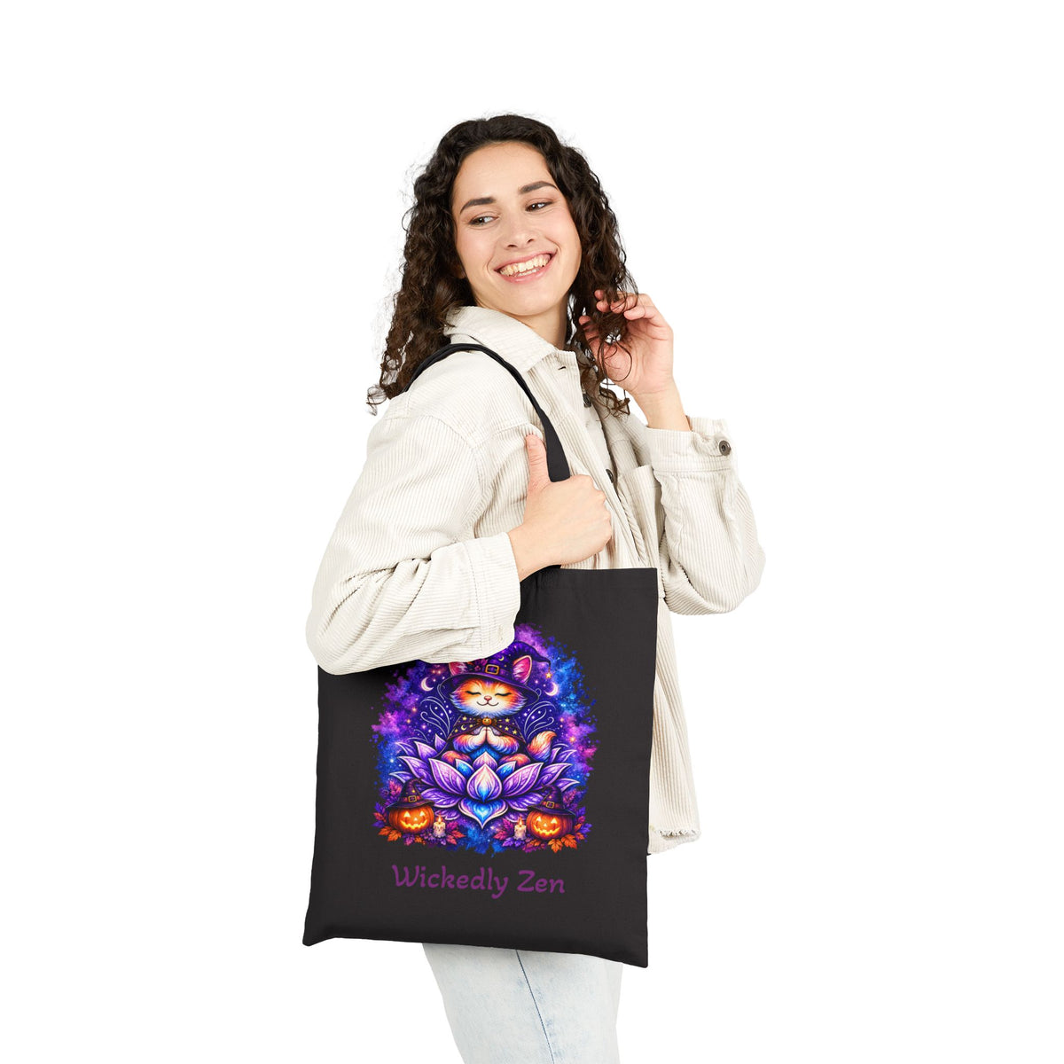 Luna the Witch Kitten Tote Bag – Cute Halloween Wickedly Zen Canvas Tote