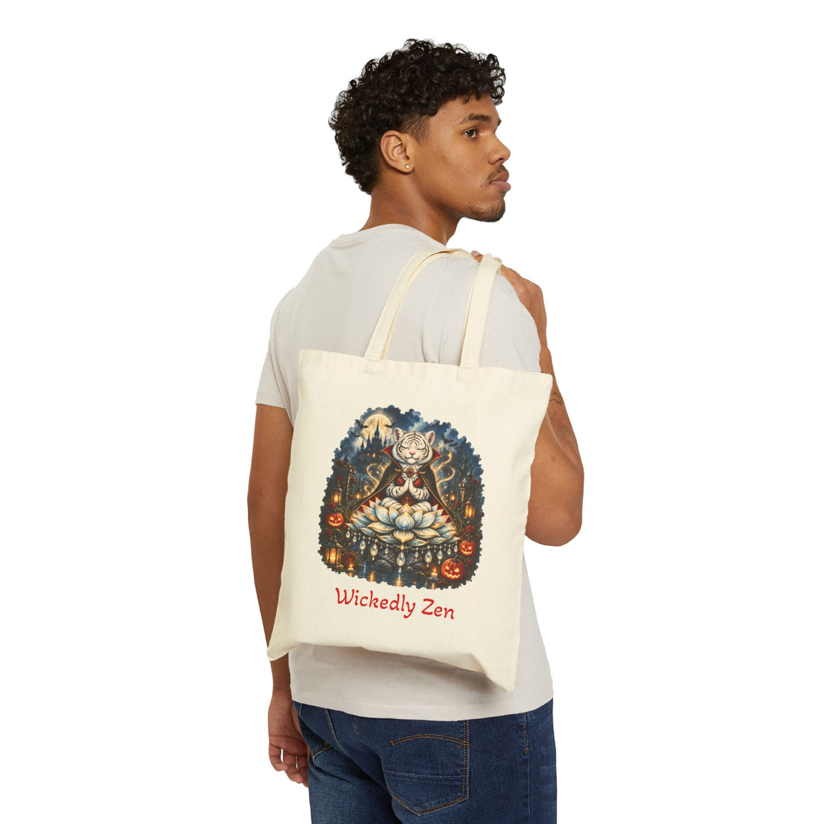 Shiro the Vampire White Tiger Tote Bag – Wickedly Zen Halloween Canvas Tote