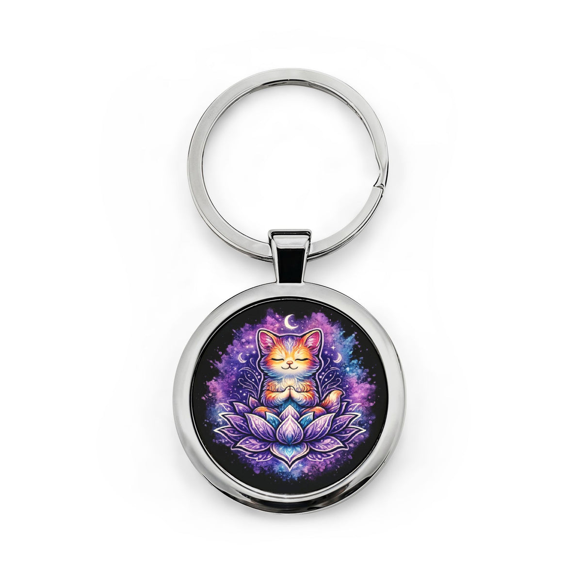 Luna the Serene Kitten Round Stainless Steel Keychain